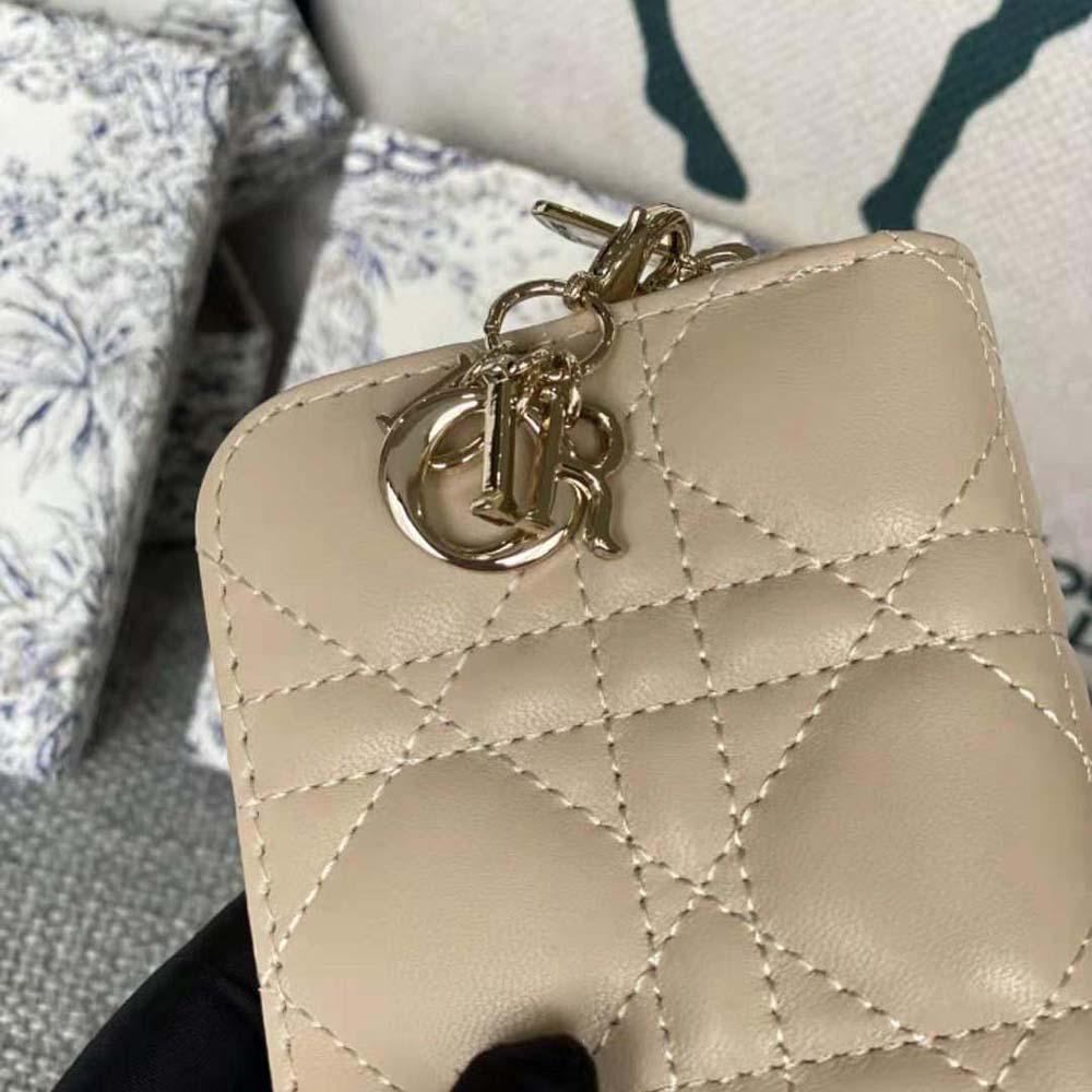 Dior Women Small Lady Dior Voyageur Coin Purse Sand-Colored Cannage Lambskin - Image 7