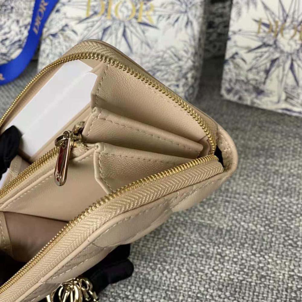 Dior Women Small Lady Dior Voyageur Coin Purse Sand-Colored Cannage Lambskin - Image 9