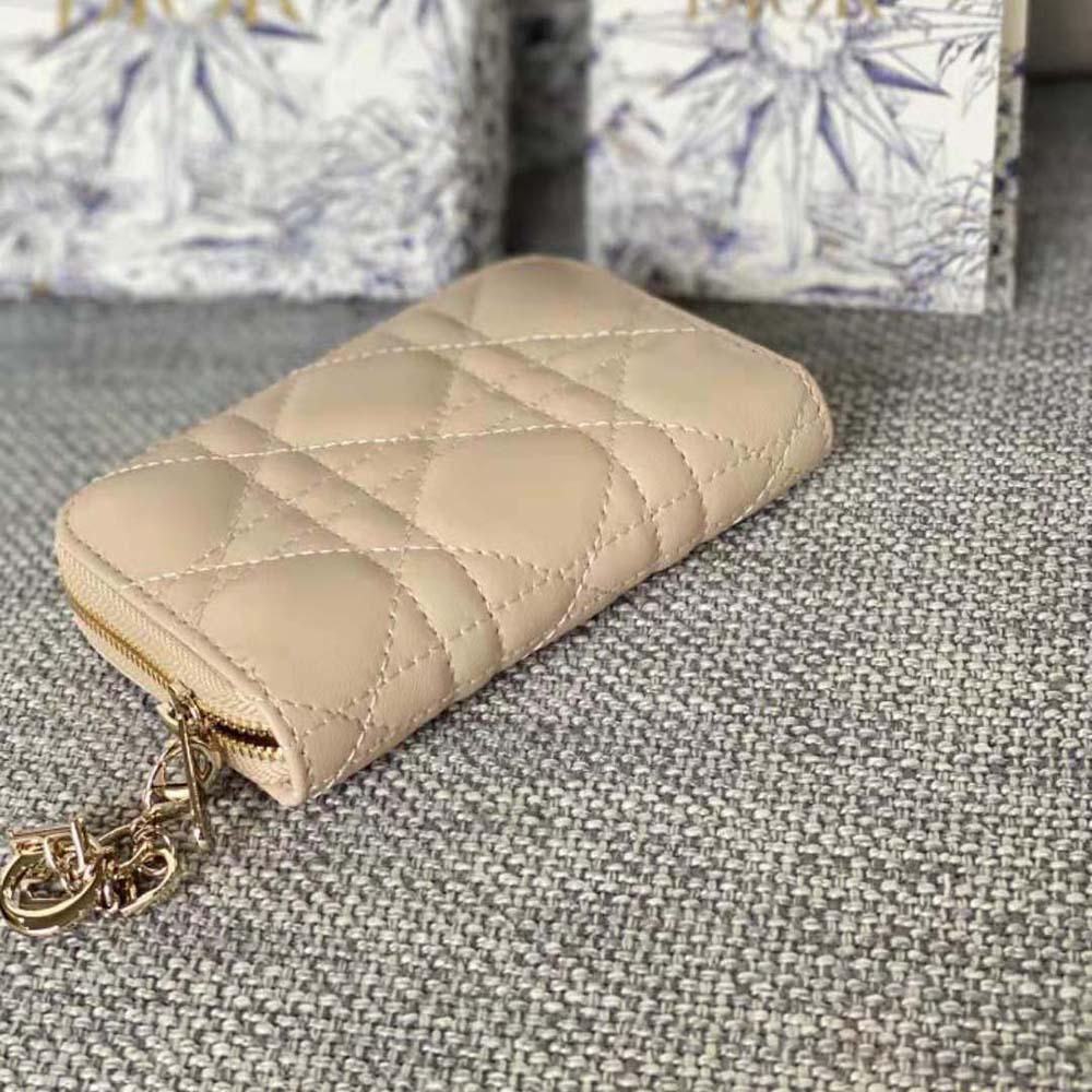 Dior Women Small Lady Dior Voyageur Coin Purse Sand-Colored Cannage Lambskin - Image 4