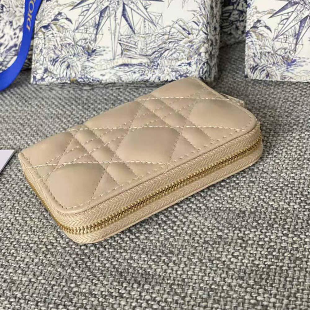 Dior Women Small Lady Dior Voyageur Coin Purse Sand-Colored Cannage Lambskin - Image 5