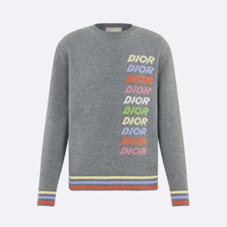 Dior Women Sweater Gray Wool and Cashmere Intarsia