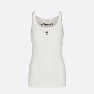 Dior Women Tank Top White Ribbed Cotton Jersey 343T50B4086X0200