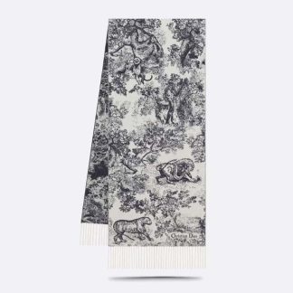 Dior Women Toile De Jouy Sauvage Scarf Navy Blue Cashmere and Wool