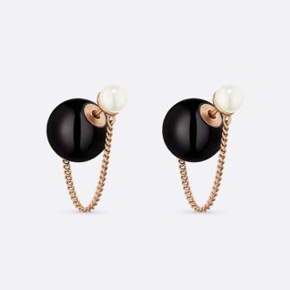 Dior Women Tribales Earrings Bronze-Finish Metal with White and Black Resin Pearls