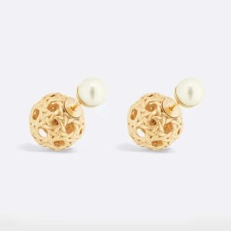 Dior Women Tribales Earrings Gold-Finish Metal and White Resin Pearls