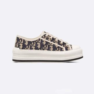 Dior Women Walk'n'Dior Platform Sneaker Deep Blue Dior Oblique Embroidered Cotton