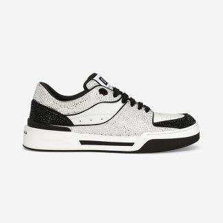 Dolce Gabbana D&amp;G Unisex Calfskin New Roma Sneakers with Fusible Rhinestones