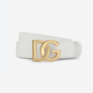 Dolce Gabbana D&amp;G Women Calfskin Belt with DG Logo-White