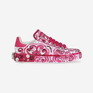 Dolce Gabbana D&amp;G Women Calfskin Portofino Sneakers-Pink