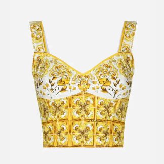 Dolce Gabbana D&amp;G Women Cotton Corset Top with Majolica Print