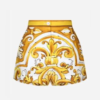 Dolce Gabbana D&amp;G Women Cotton Poplin Shorts with Majolica Print