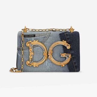 Dolce Gabbana D&amp;G Women DG Girls Bag in Patchwork Denim and Plain Calfskin