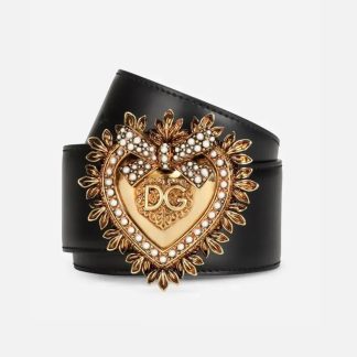 Dolce Gabbana D&amp;G Women Leather Devotion Belt-Black BE1316AK86180999