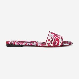 Dolce Gabbana D&amp;G Women Printed Canvas Slides-Red