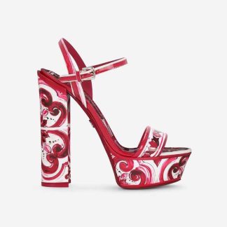 Dolce Gabbana D&amp;G Women Printed Polished Calfskin Platform Sandals