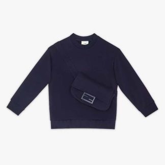 Fendi Kids' Junior Sweatshirt Navy Blue Sweatshirt with Large Baguette