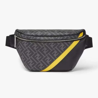 Fendi Men Diagonal Belt Bag Gray Fabric Belt Bag-Yellow
