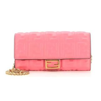 Fendi Women Baguette Continental Wallet With Chain Pink Nappa Leather Wallet