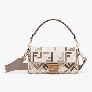 Fendi Women Baguette Multicolour Canvas Bag with FF Embroidery