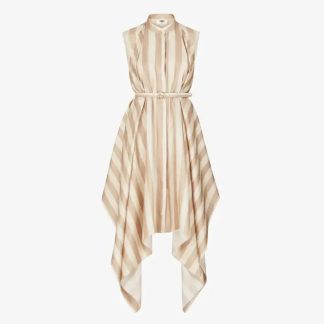 Fendi Women Beige Pequin Silk Dress FDC727AWZVF1P2V