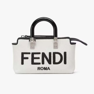 Fendi Women By The Way Mini White Canvas Small Boston Bag