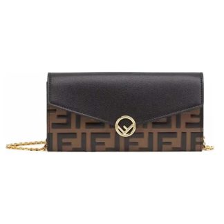 Fendi Women FF With Chain Brown Leather Wallet
