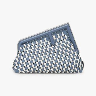 Fendi Women First Small White and Blue Woven Leather Bag
