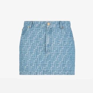Fendi Women Jeans Skirt Light Blue FF Denim Skirt FLQ583AS8KF1P2O