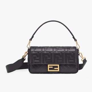 Fendi Women Medium Baguette Black Leather Bag