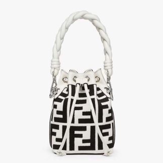 Fendi Women Mon Tresor Black and White Canvas Mini-bag with FF Embroidery