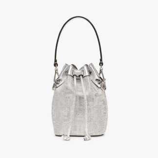 Fendi Women Mon Tresor Silver Leather Mini Bag with Crystal FF Motif