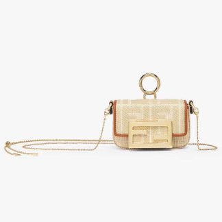 Fendi Women Nano Baguette Charm Natural Raffia Charm