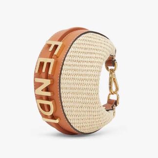 Fendi Women Nano Fendigraphy Natural Raffia Charm