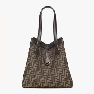 Fendi Women Origami Medium Brown FF Jacquard Fabric Bag That Can be Transformed