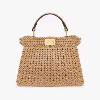 Fendi Women Peekaboo ISeeU Petite Brown Padded Calfskin Leather Bag