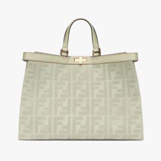 Fendi Women X-Tote Light Green Canvas Shopper with FF Embroidery