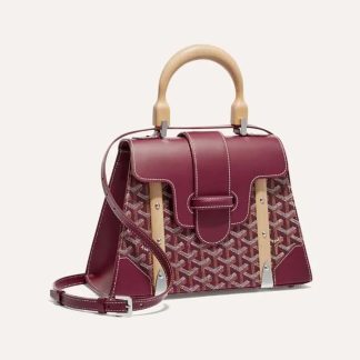 Goyard Women Sac Saïgon PM in Toile Goyardine &amp; Clamecy Calfskin-Maroon