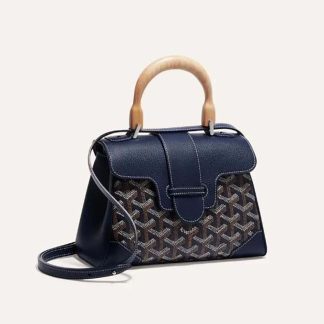 Goyard Women Sac Saïgon Souple Mini in Toile Goyardine &amp; Chevroches Calfskin-Navy