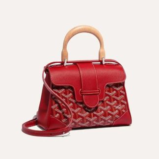 Goyard Women Sac Saïgon Souple Mini in Toile Goyardine &amp; Chevroches Calfskin-Red