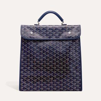 Goyard Women Saint Léger Backpack in Goyardine Canvas &amp; Chevroches Calfskin-Navy