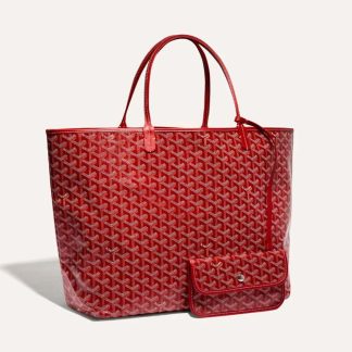 Goyard Women Saint Louis GM Bag in Goyardine Canvas &amp; Chevroches Calfskin-Red