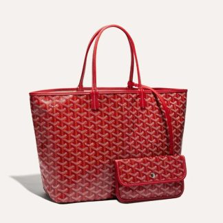 Goyard Women Saint Louis PM Bag in Goyardine Canvas &amp; Chevroches Calfskin-Red