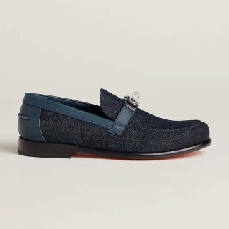 Hermes Men Destin Loafer in Denim and Calfskin