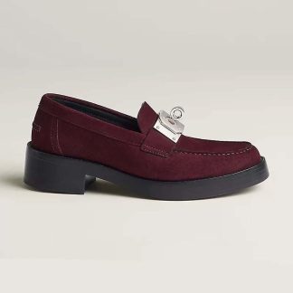 Hermes Men Hot Loafer in Suede Goatskin-Maroon