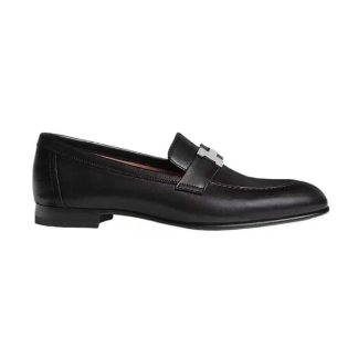Hermes Men Loafer in Calfskin with Palladium Plated Signature “H” Detail-Black
