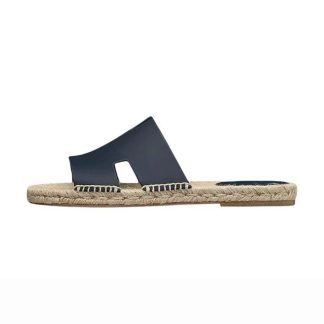 Hermes Unisex Catalya Espadrille in Calfskin with Rope Sole and H Cut-out-Black