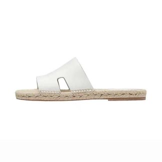 Hermes Unisex Catalya Espadrille in Calfskin with Rope Sole and H Cut-out-White