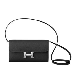Hermes Women Constance Long To Go in Epsom Leather-BlackSilver