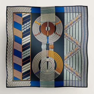 Hermes Women Dressage Tressage Shawl 140-Navy