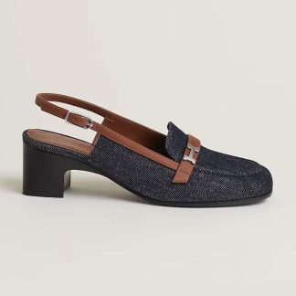 Hermes Women Infinie 50 Pump in Denim and Calfskin-H241047Z 49355